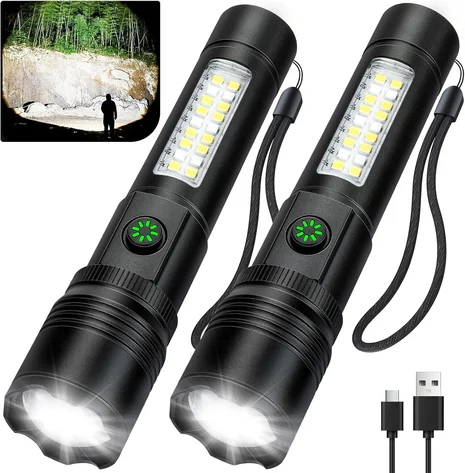 Linterna LED recargable de alta potencia, paquete de 2